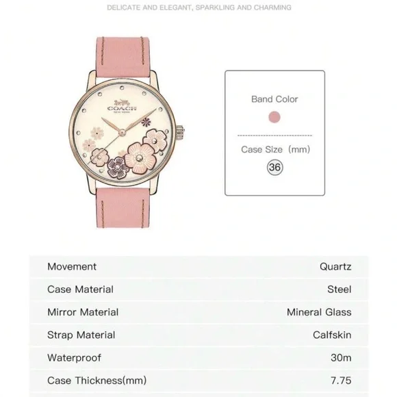 Coach Gold and Pink Women's Floral Watch - Picture 5 of 7